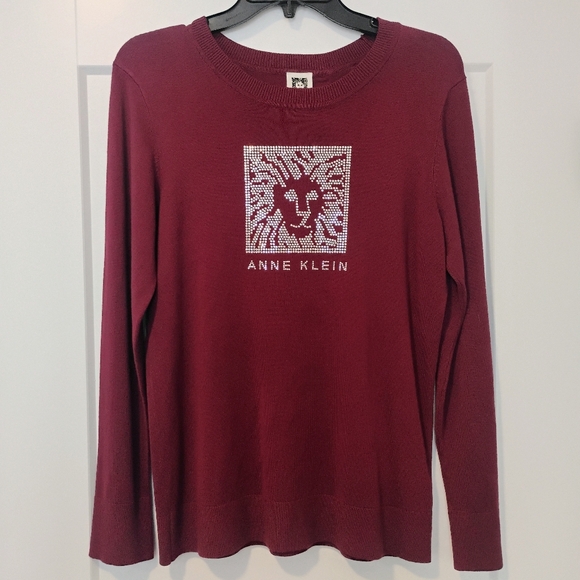 Anne Klein Sweaters - NWT M Anne Klein Maroon Tiger Rhinestone Logo Crew Long Sleeve Sweater NEW